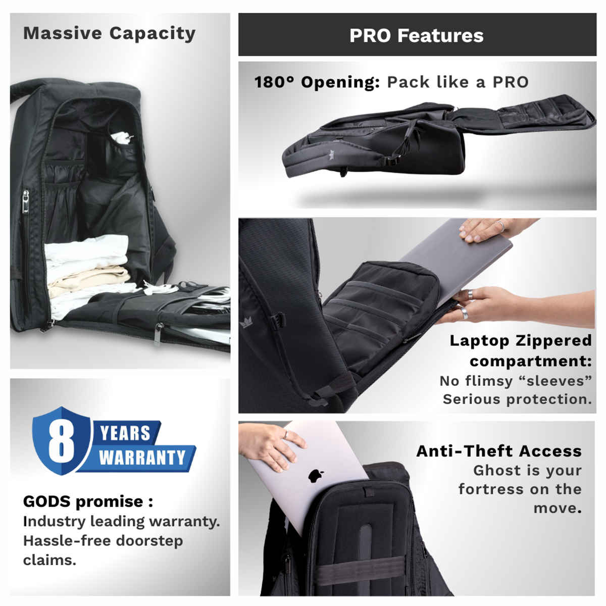 GODS Ghost X Glass Anti Theft 15.6 inch Polyester Laptop Tech Backpack | 25 L - Black