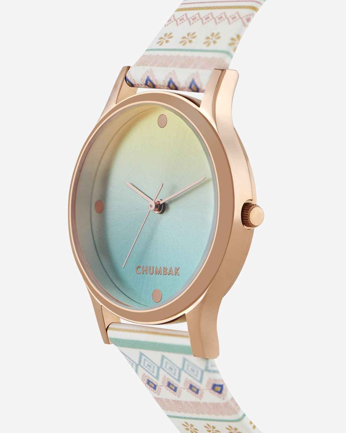 Chumbak Women's Leather Round Analog Watch | Teal