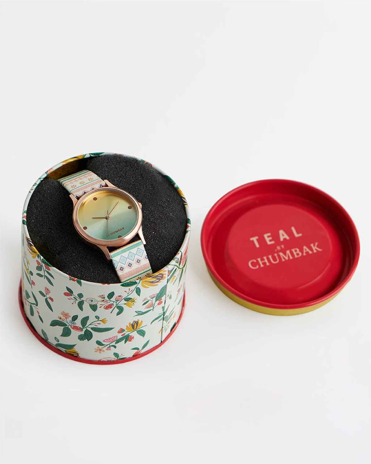 Chumbak Women's Leather Round Analog Watch | Teal