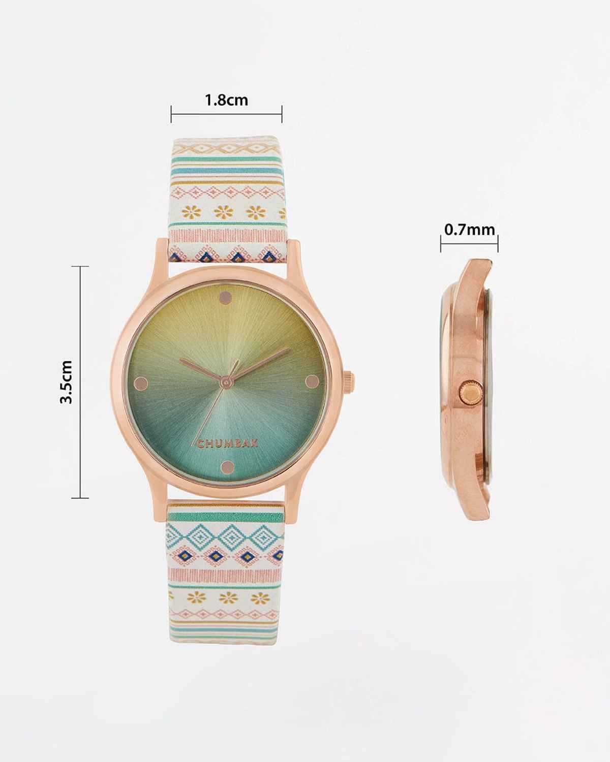 Chumbak Women's Leather Round Analog Watch | Teal