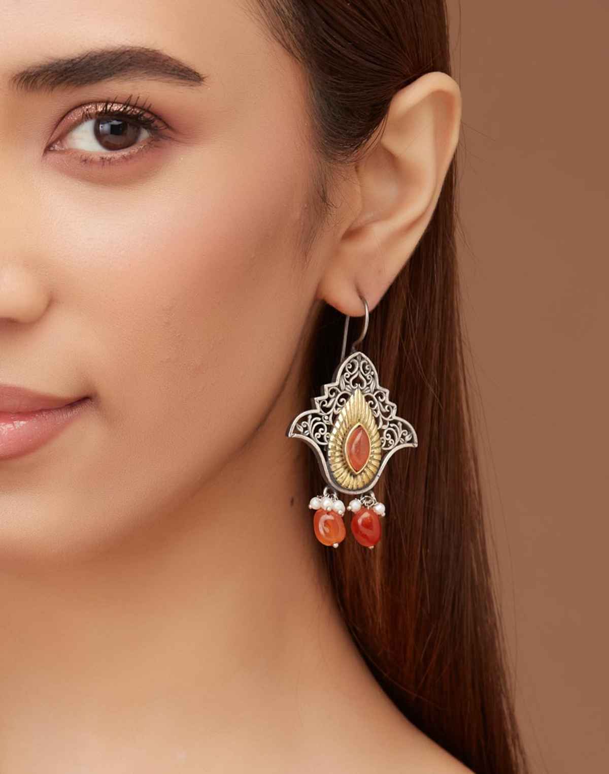 Fabindia Floral Jali Metal Danglers