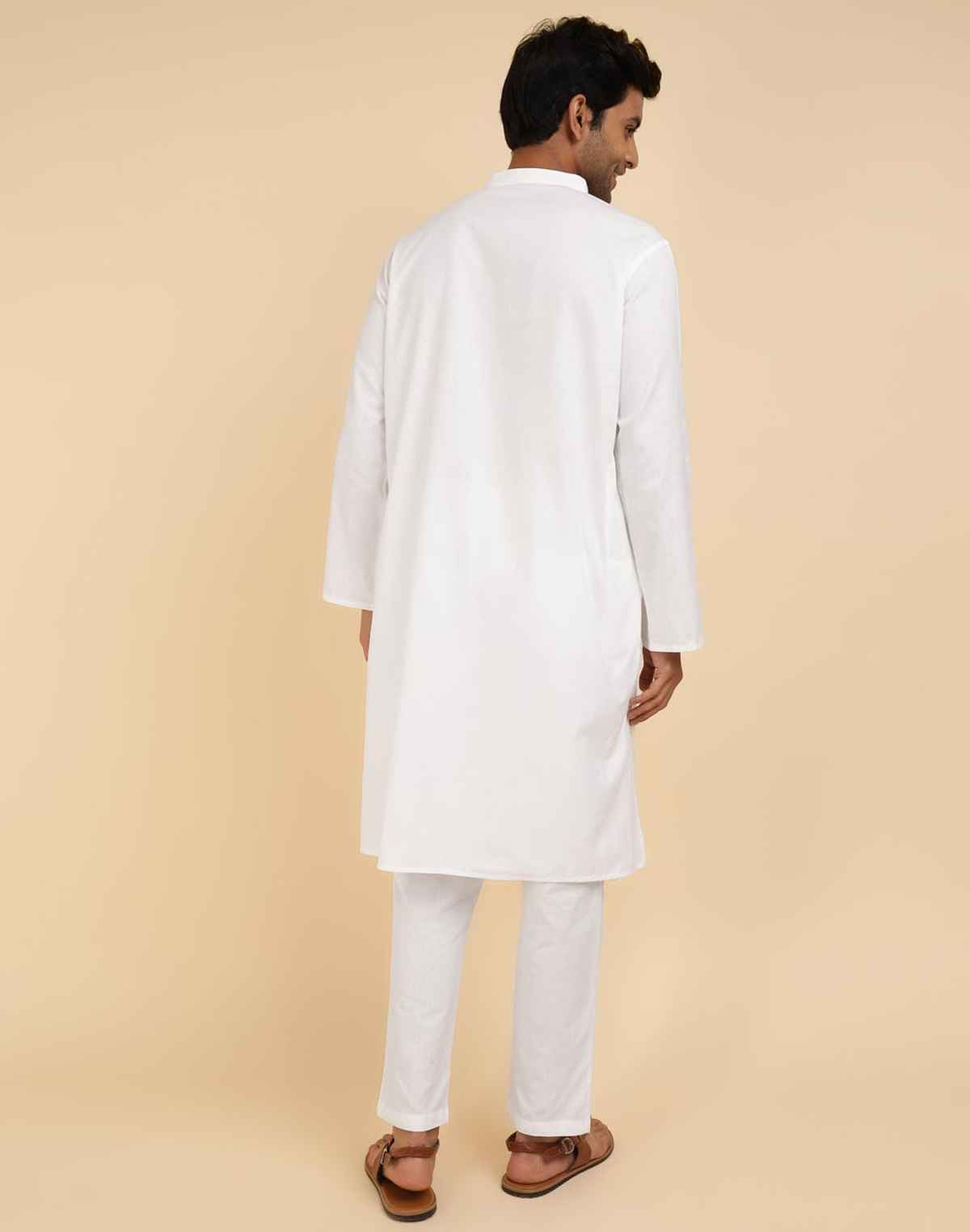 Fabindia White Cotton Woven Kurta & Pyjama Set (M)