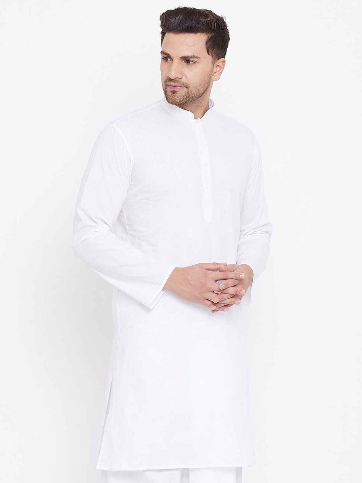 Vastramay Men's Cotton Kurta | White - L