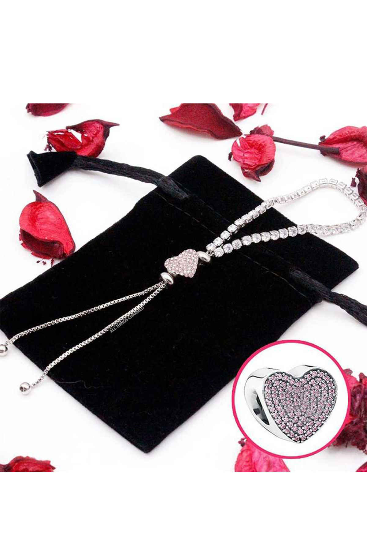 Yellow Chimes Heart Shaped Silver Toned Bracelets with White CZ for Women