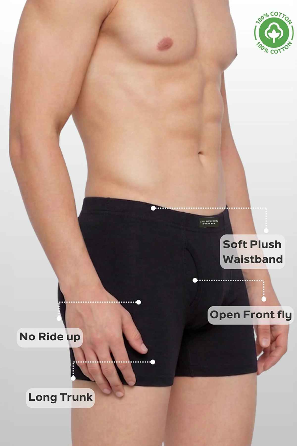 Van Heusen Men Dark Grey, Pure Black & Pure Black Pack Of 3 Combed Anti Bacterial Boxer Briefs - XL