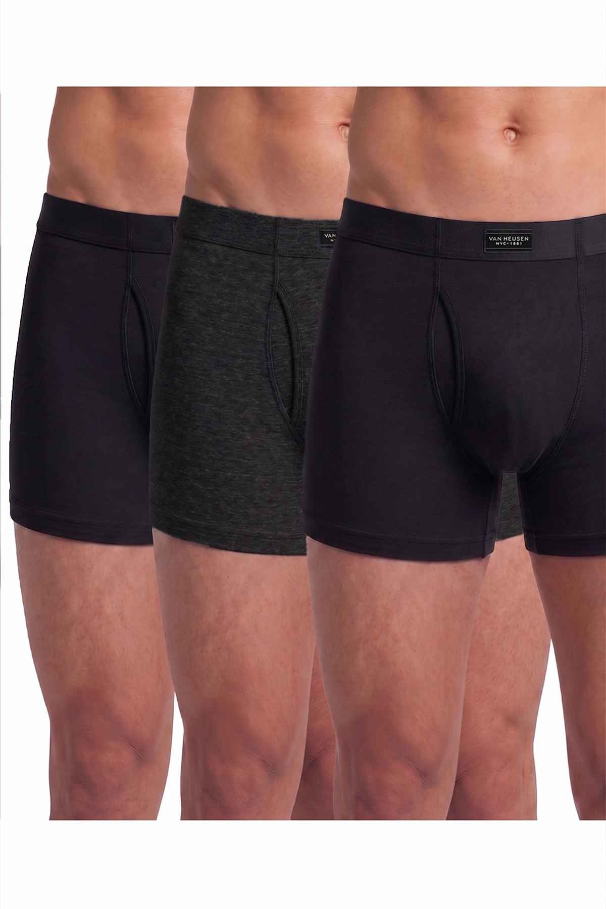 Van Heusen Men Dark Grey, Pure Black & Pure Black Pack Of 3 Combed Anti Bacterial Boxer Briefs - XL
