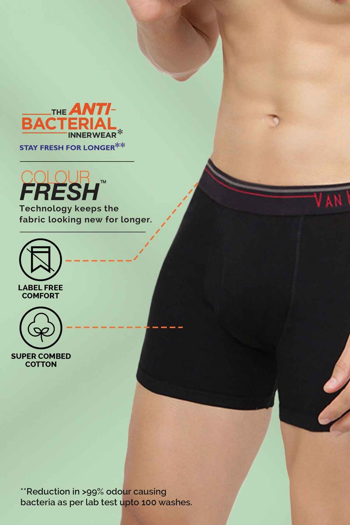 Van Heusen Men Dark Grey, Pure Black Pack Of 2 Combed Cotton Solid Anti Bacterial Boxer Briefs |S