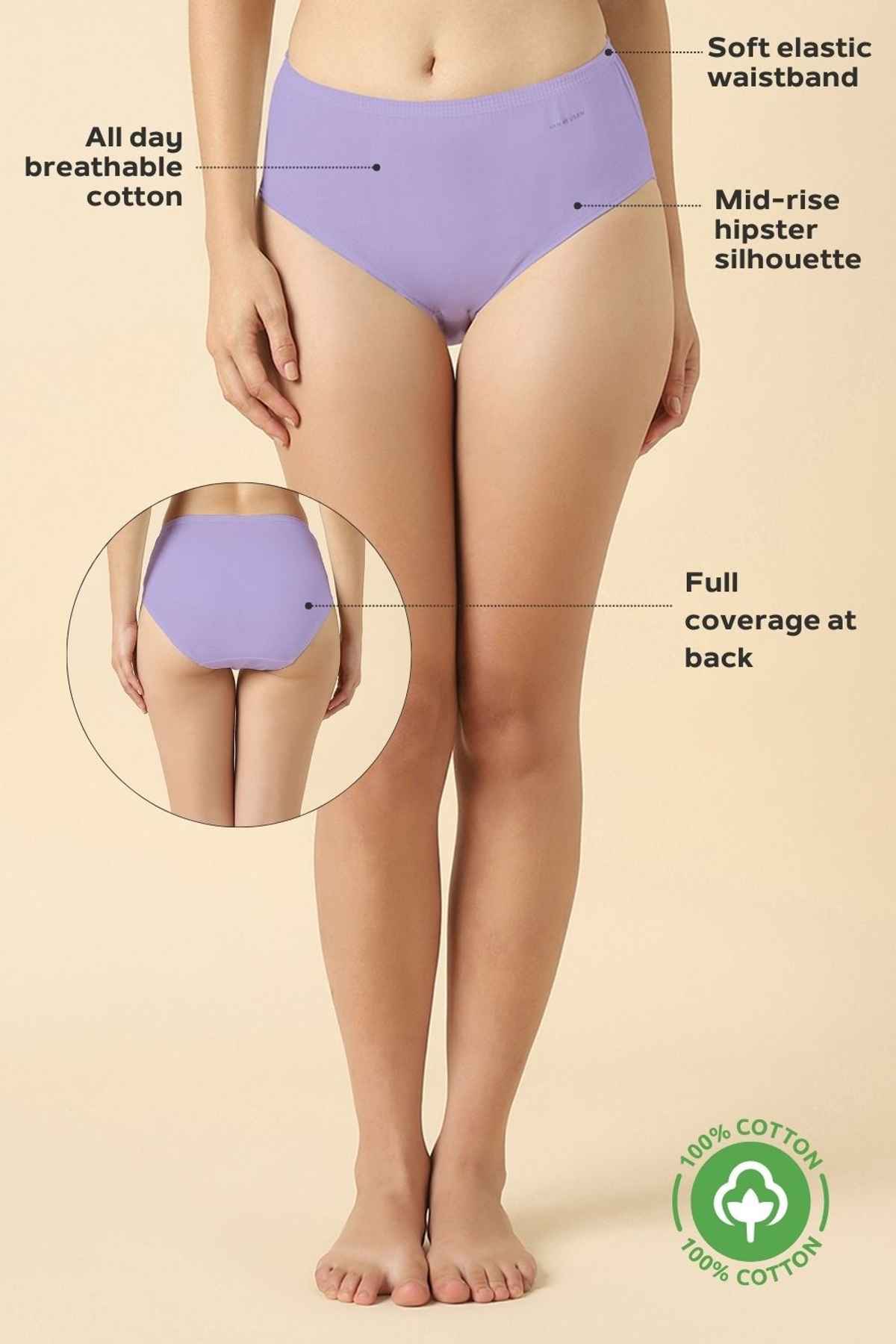 Van Heusen Women Cotton Light Assorted Solid Full Coverage Hipster Panty | Pack of 3 -L