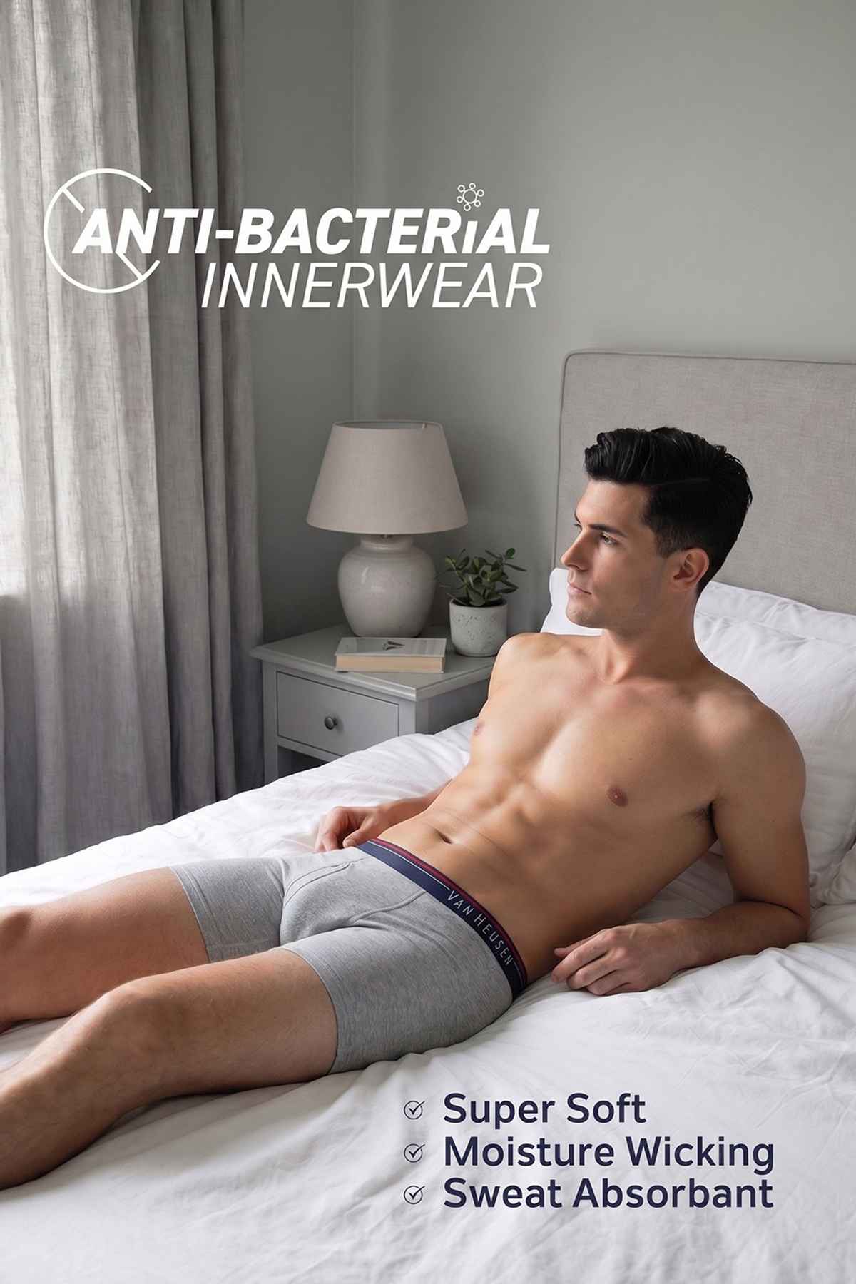 Van Heusen Men Pack Of 2 Anti Bacterial & Colour Fresh Boxer Briefs |Pure Black,Grey Mel-M