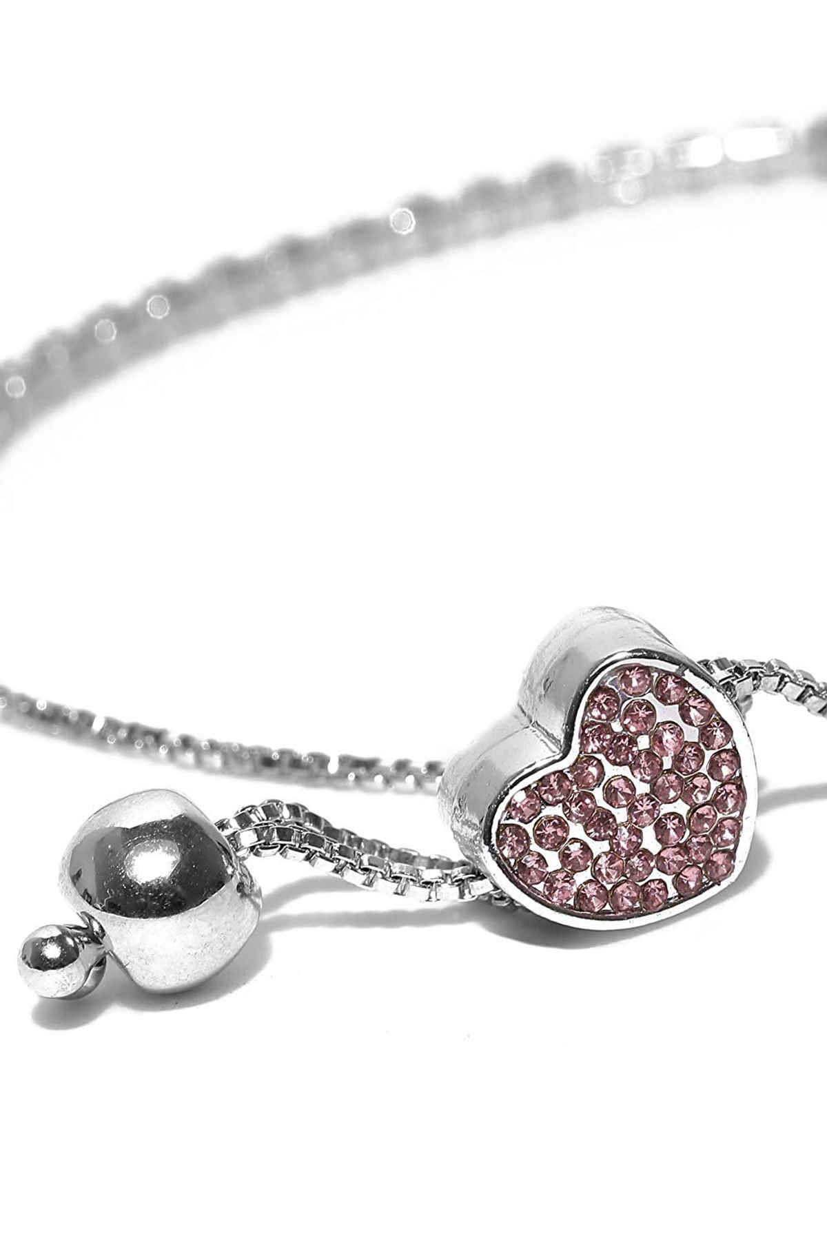 Yellow Chimes Heart Shaped Silver Toned Bracelets with White CZ for Women