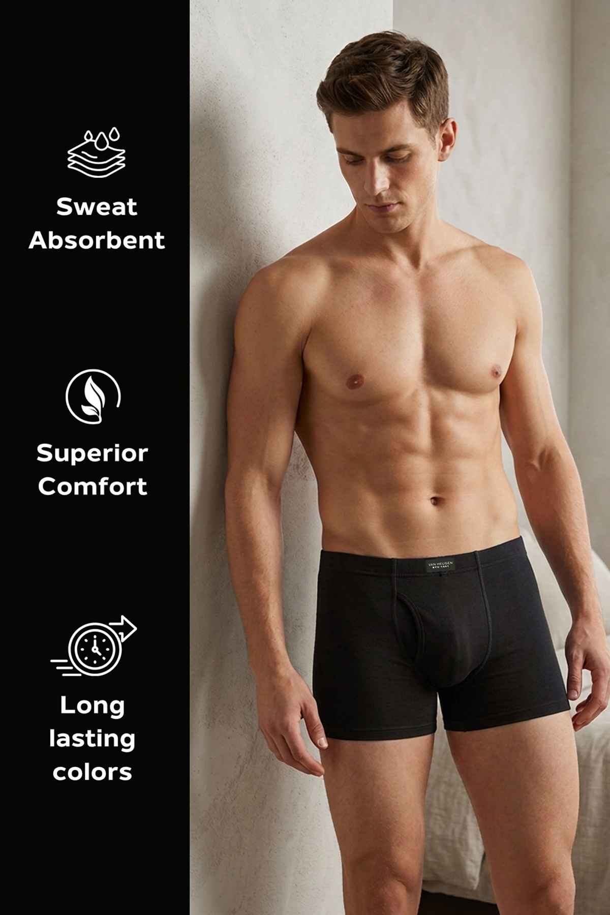 Van Heusen Men Dark Grey, Pure Black & Pure Black Pack Of 3 Combed Anti Bacterial Boxer Briefs - XL