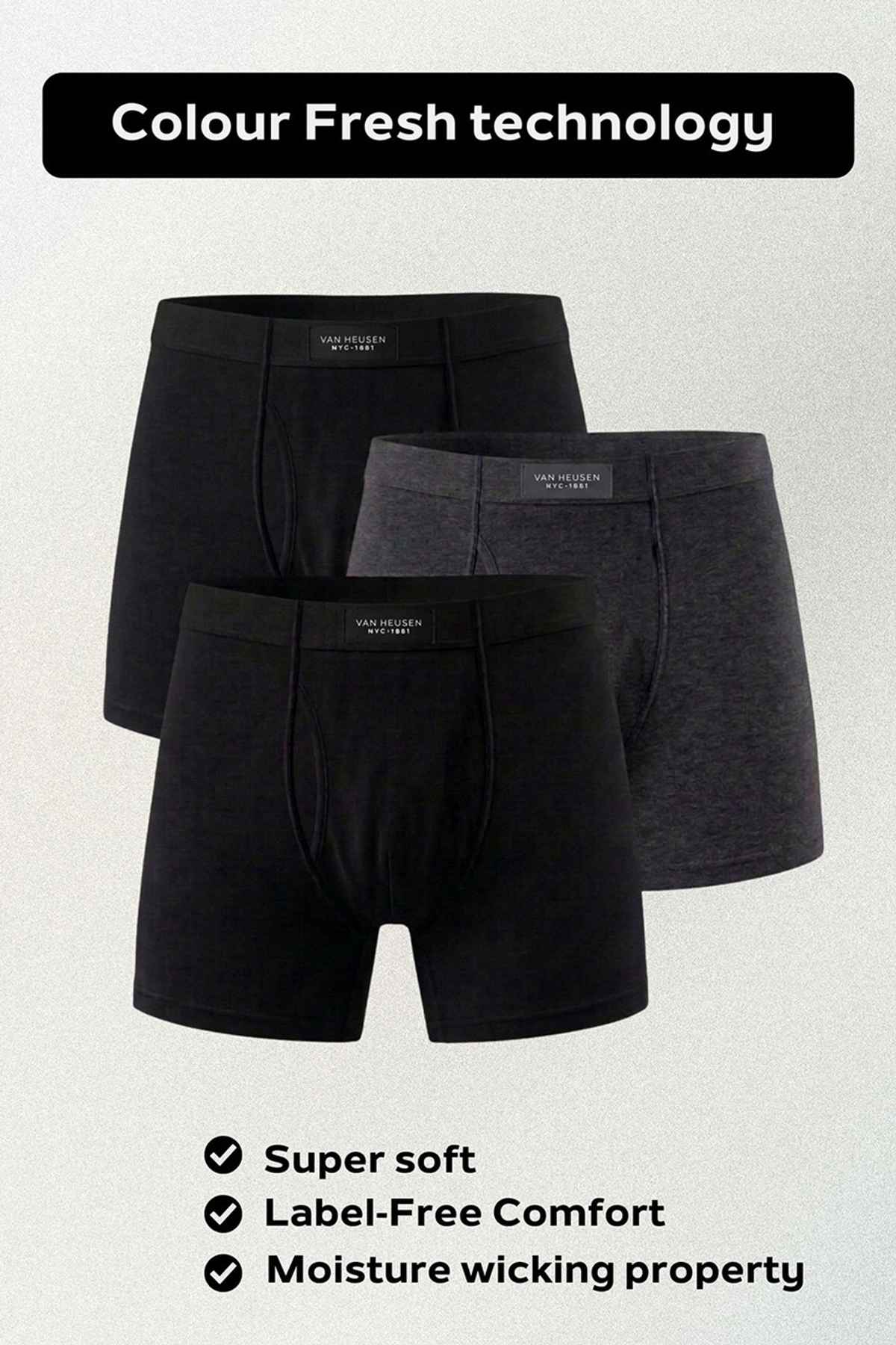 Van Heusen Men Dark Grey, Pure Black & Pure Black Pack Of 3 Combed Anti Bacterial Boxer Briefs - XL