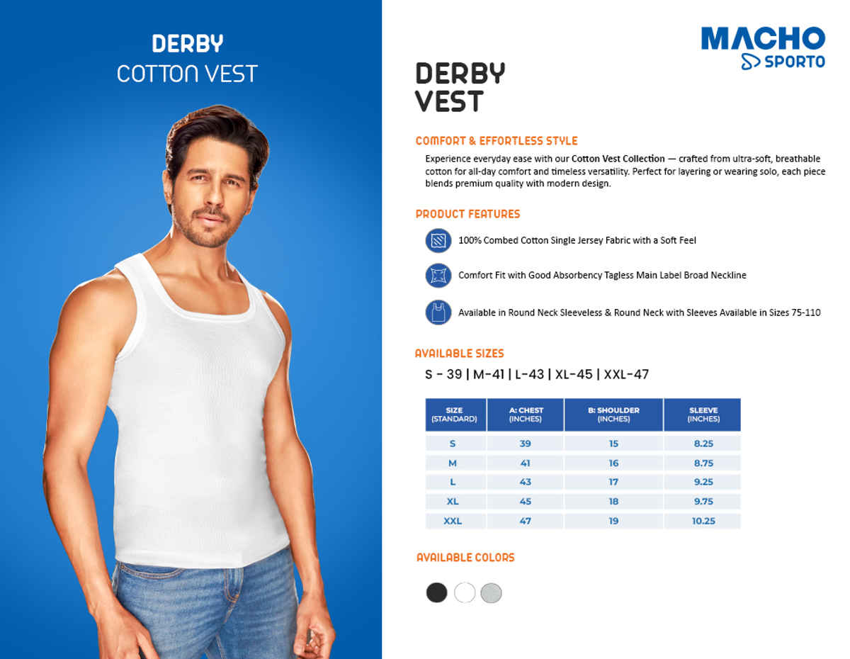 Sporto by Macho Men's Derby Vest | White - 85 cm