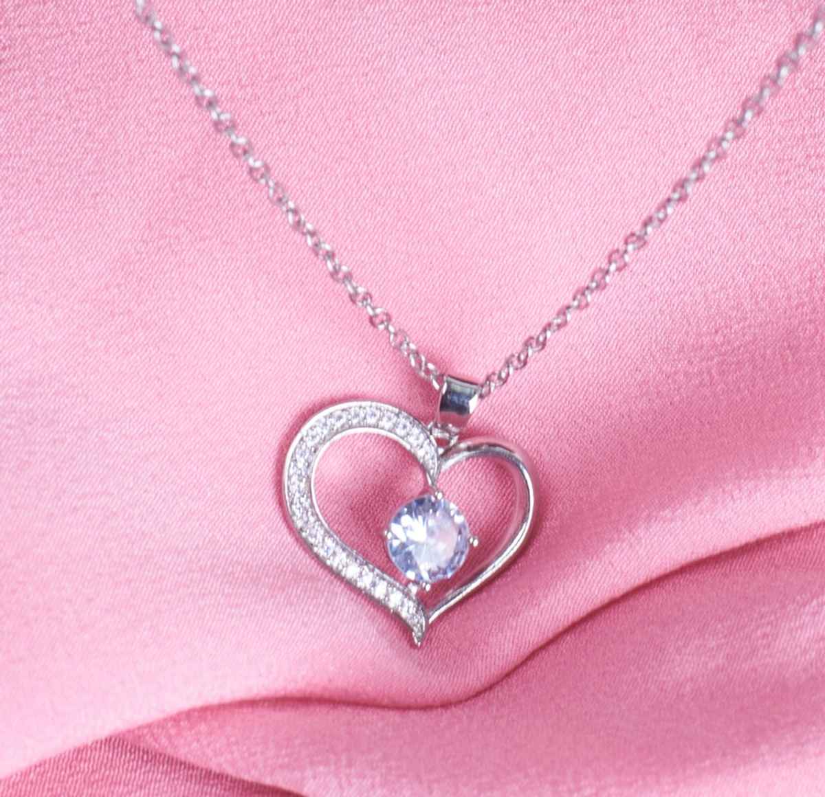 SALTY Sophisticated Stone Heart Necklace Pendant for Women and Girls| Anti-Tarnish | Silver