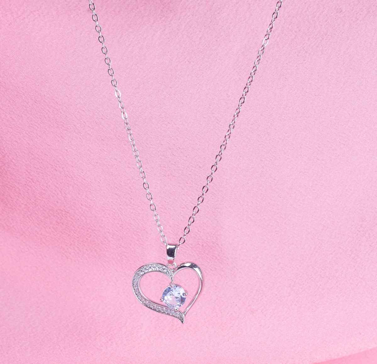 SALTY Sophisticated Stone Heart Necklace Pendant for Women and Girls| Anti-Tarnish | Silver