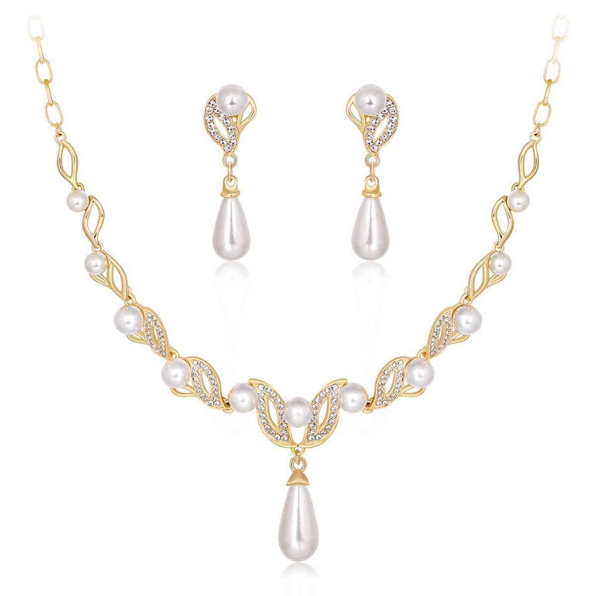 Shining Diva Fashion Latest Stylish Design Gold Plated Pearl Necklace Set for Women | 15121s