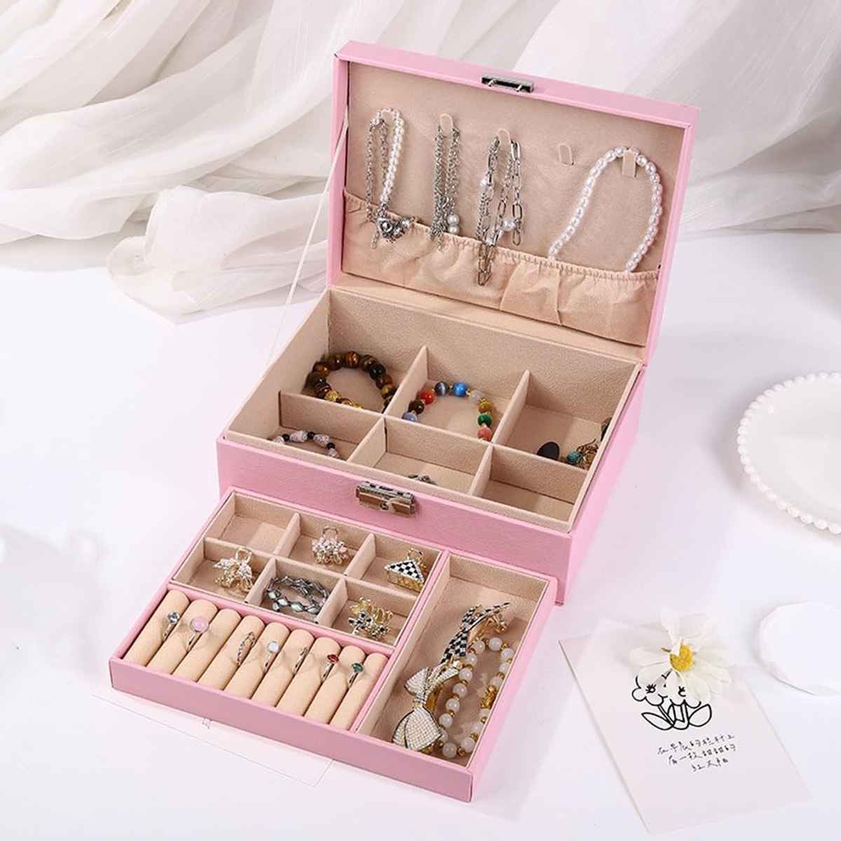 Shining Diva Fashion Double Layer Pu Leather Storage Jewellery Organisers Box for Women | Box1009