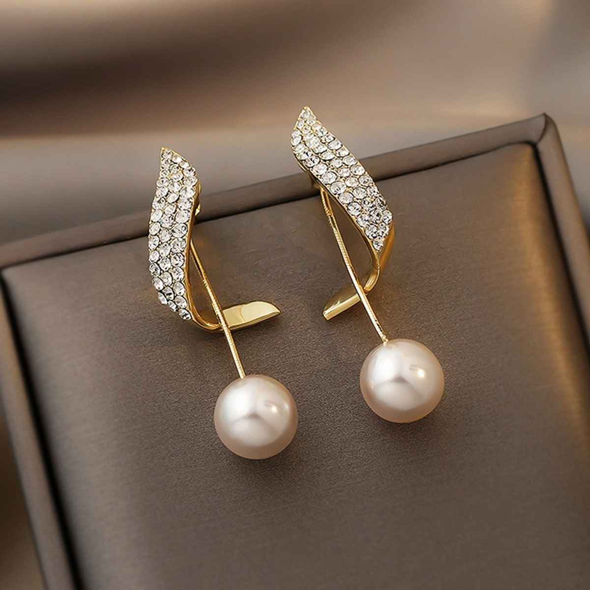 Shining Diva Fashion Latest Stylish Gold Plated Pearl Drop Earrings for Women and Girls | 14729er