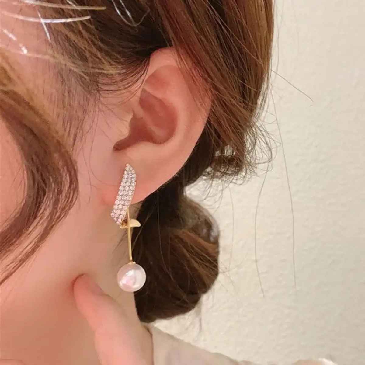 Shining Diva Fashion Latest Stylish Gold Plated Pearl Drop Earrings for Women and Girls | 14729er