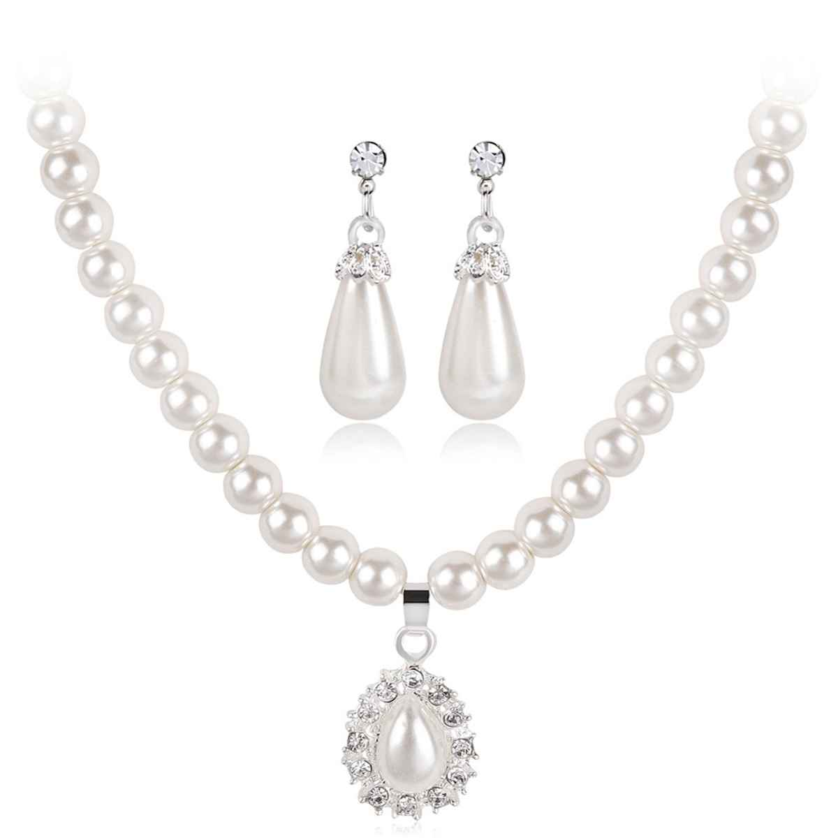 Shining Diva Fashion Latest Stylish Design Fancy Pearl Necklace Jewellery Set for Women | 15463s