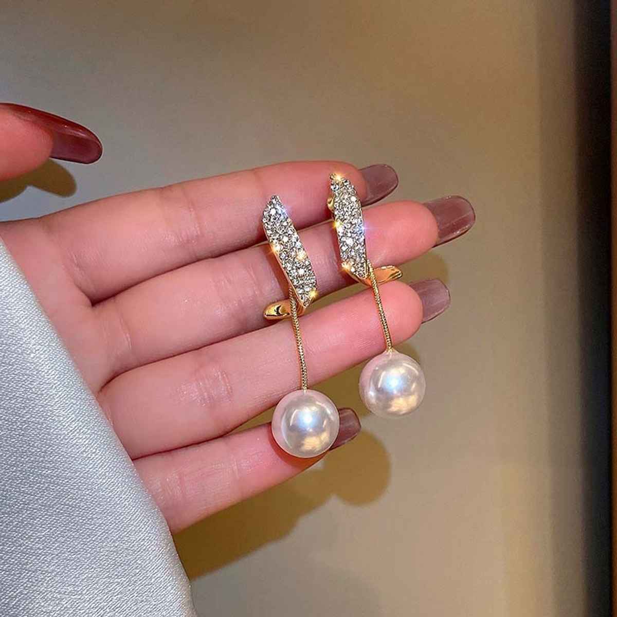 Shining Diva Fashion Latest Stylish Gold Plated Pearl Drop Earrings for Women and Girls | 14729er
