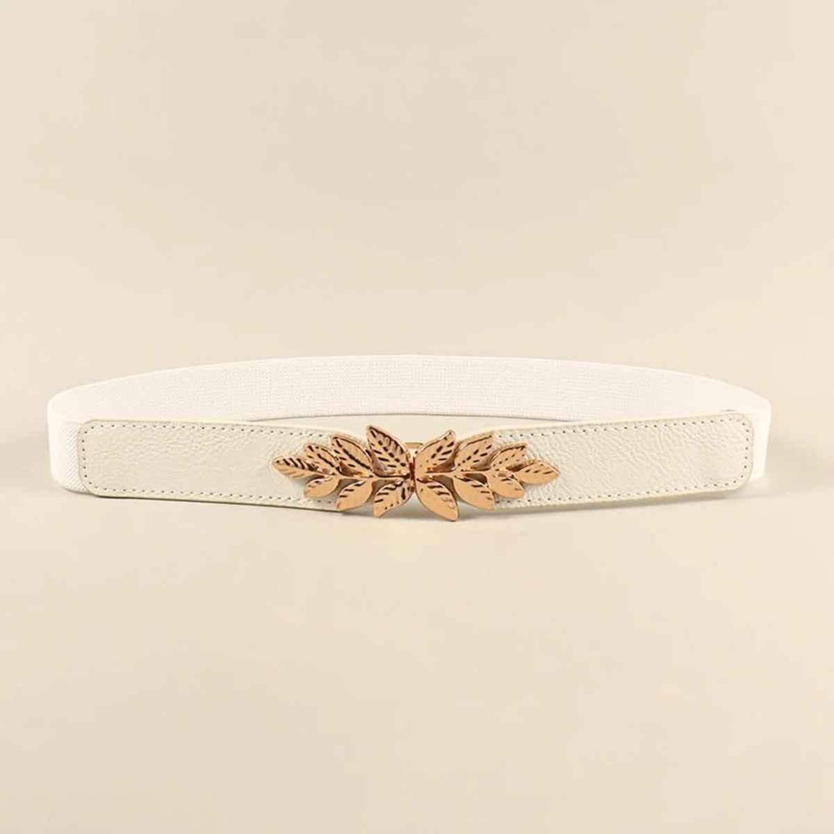 Shining Diva Fashion Women's Solid Leather Belt | Beige and Black - One Size