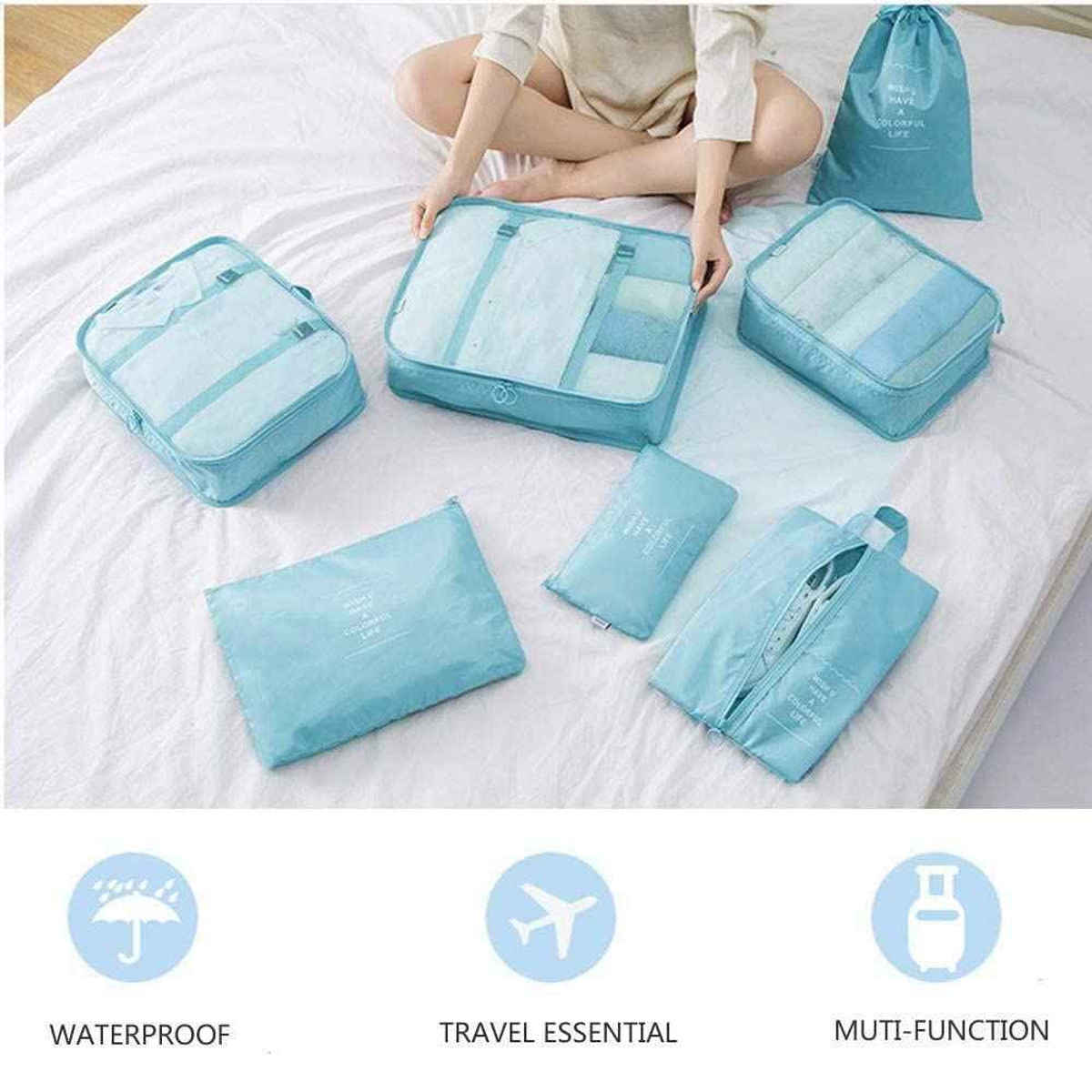 Awestuffs Travel Packing Cubes with Laundry Bag and Shoe Bag Waterproof | Blue