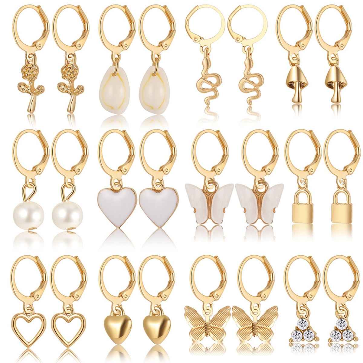 Shining Diva Fashion 12 Pairs Combo Set Latest Stylish Drop Earrings for Women and Girls | 15859er