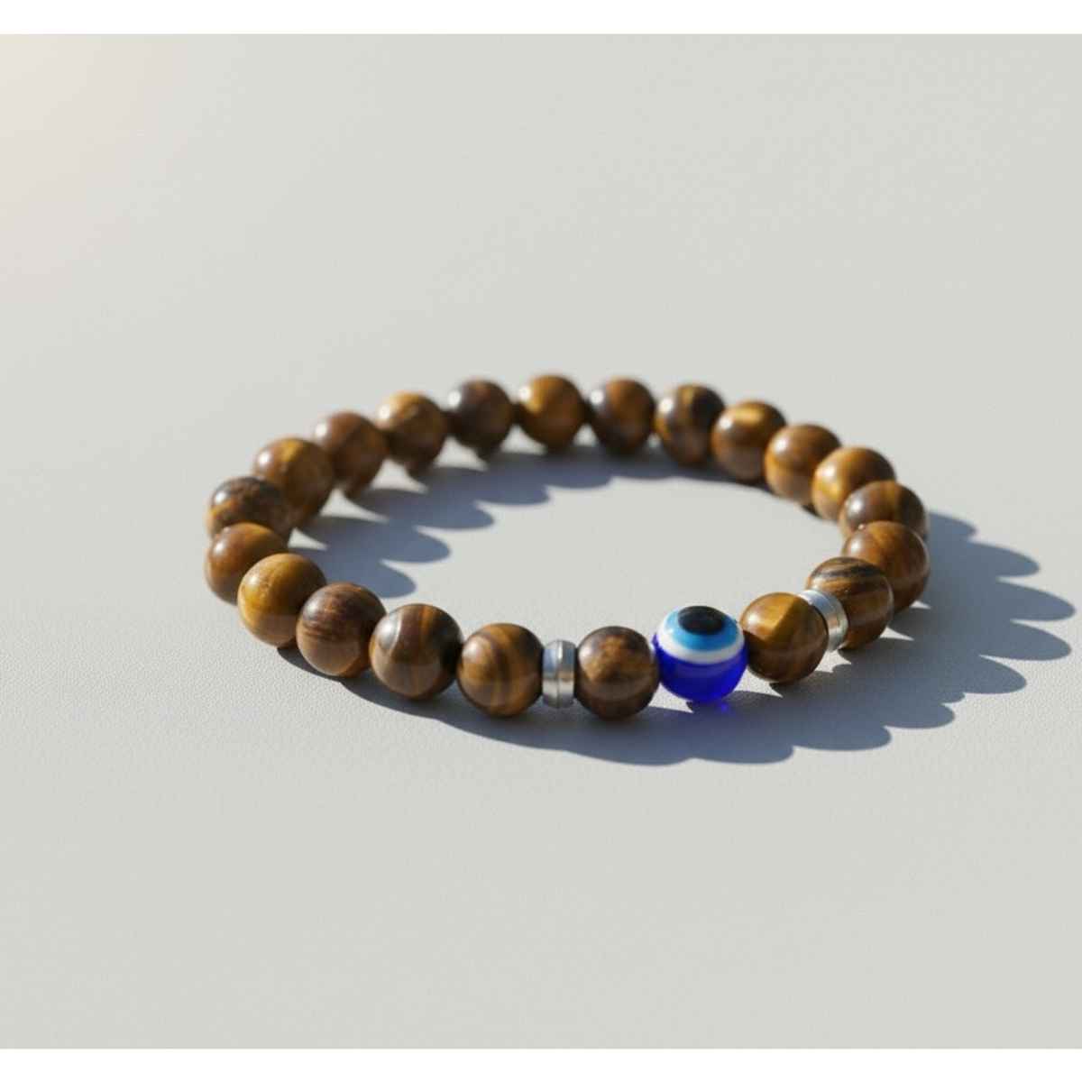 The Opal Factory Men's Jewelry Tiger Eye Bracelet with Evil Eye Bead | Bangle-286 | Brown