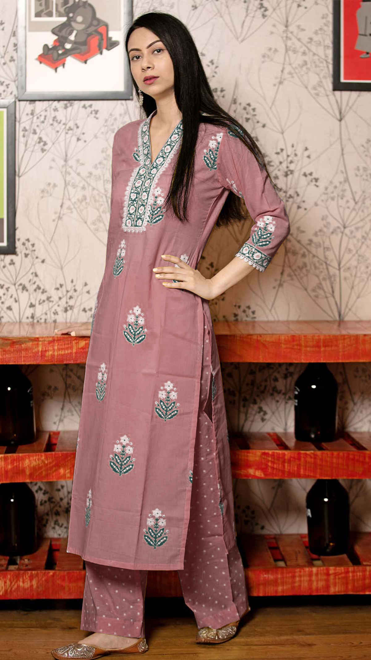 GoSriKi Women's Rayon Blend Straight Printed Kurta with Pant & Dupatta | BELAGAVI | Purple - S