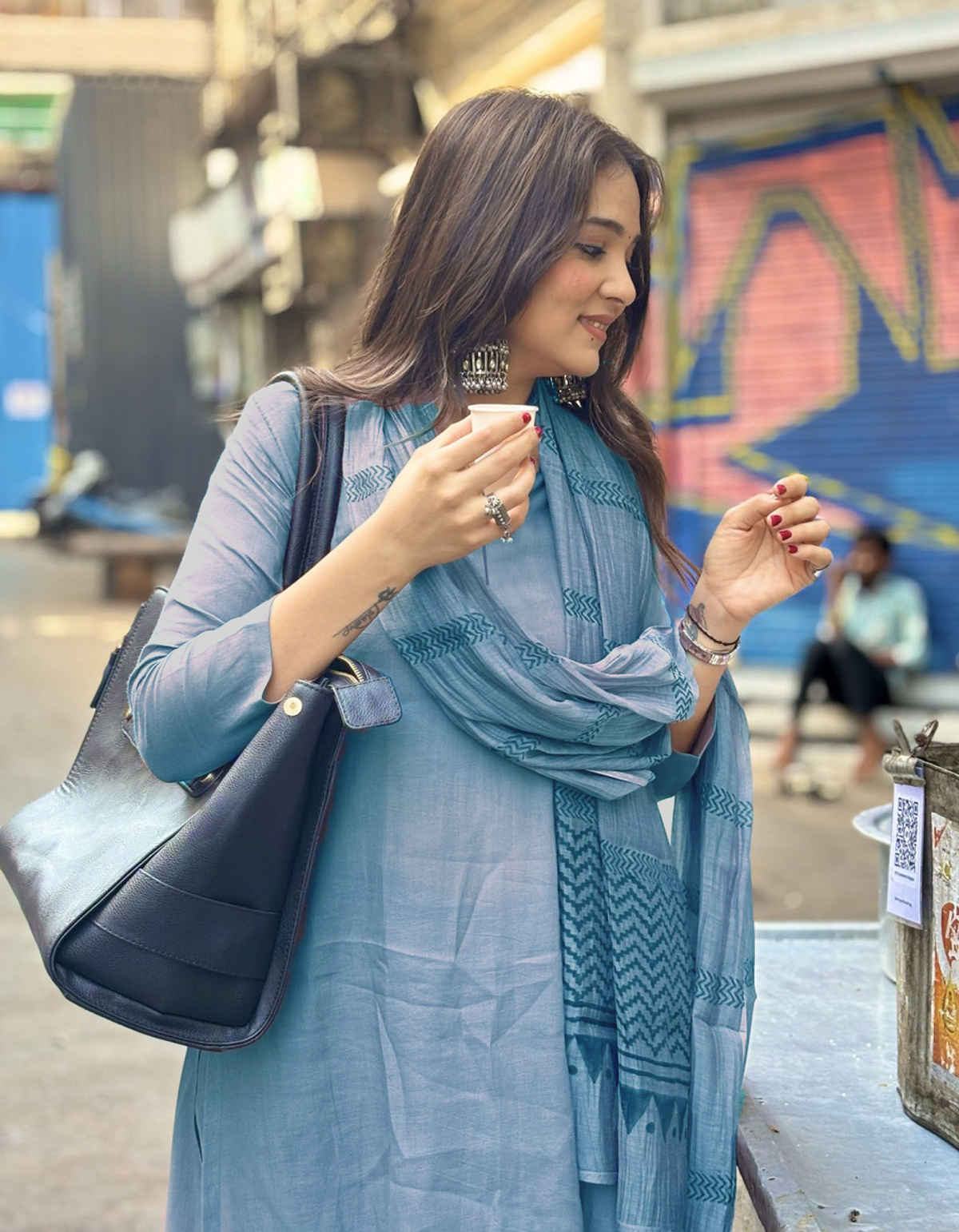 GoSriKi Women's Viscose Rayon Straight Solid Kurta with Pant & Dupatta | RAJA SAAB | Blue - S