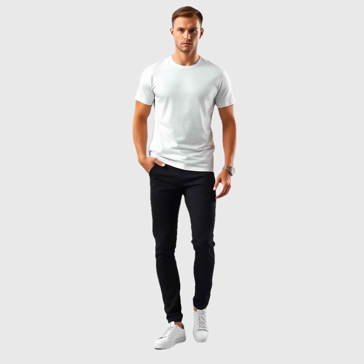 Springman Men Pure Cotton Solid Round Neck T-shirt | White - L