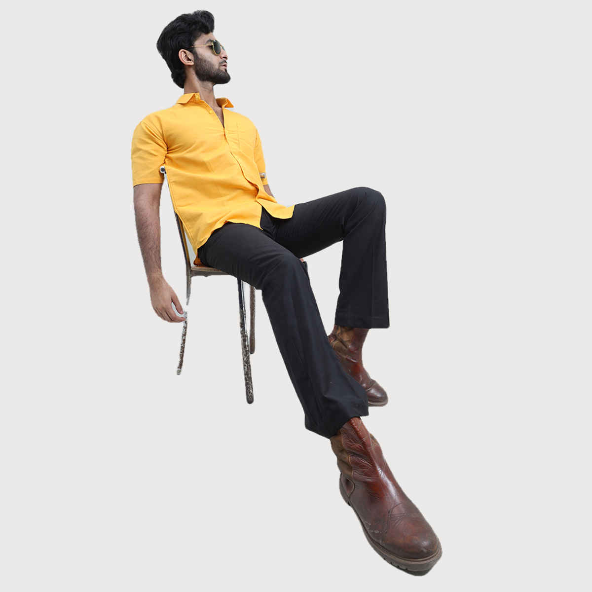 Mad Over Print Men's Mustard Classic Handloom Khadi Shirt - XXL