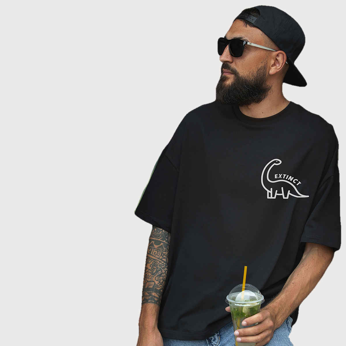 Mad Over Print Men's Extinct Oversized T-shirt | Black - M