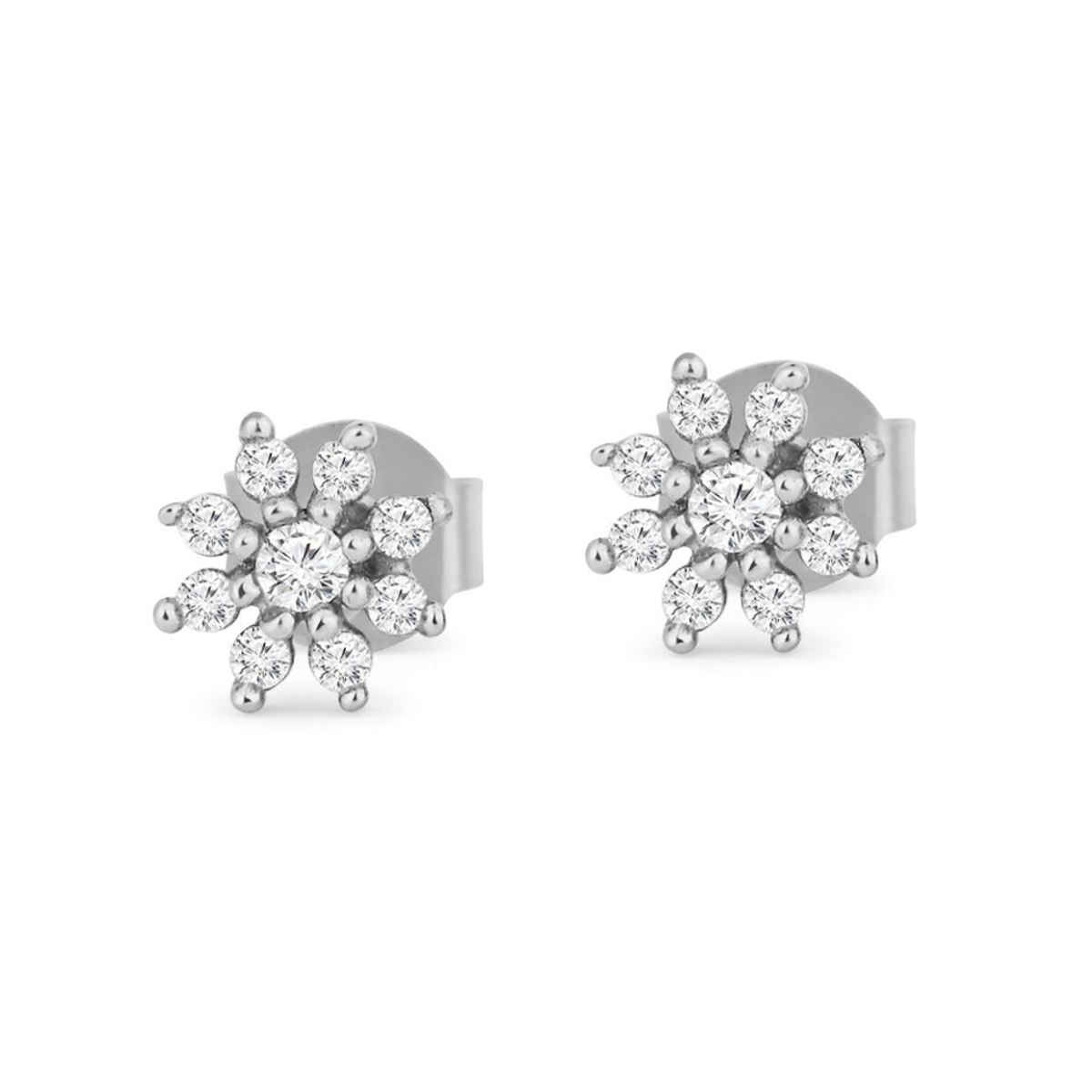 Zavya Floral CZ Rhodium Plated 925 Sterling Silver Stud
