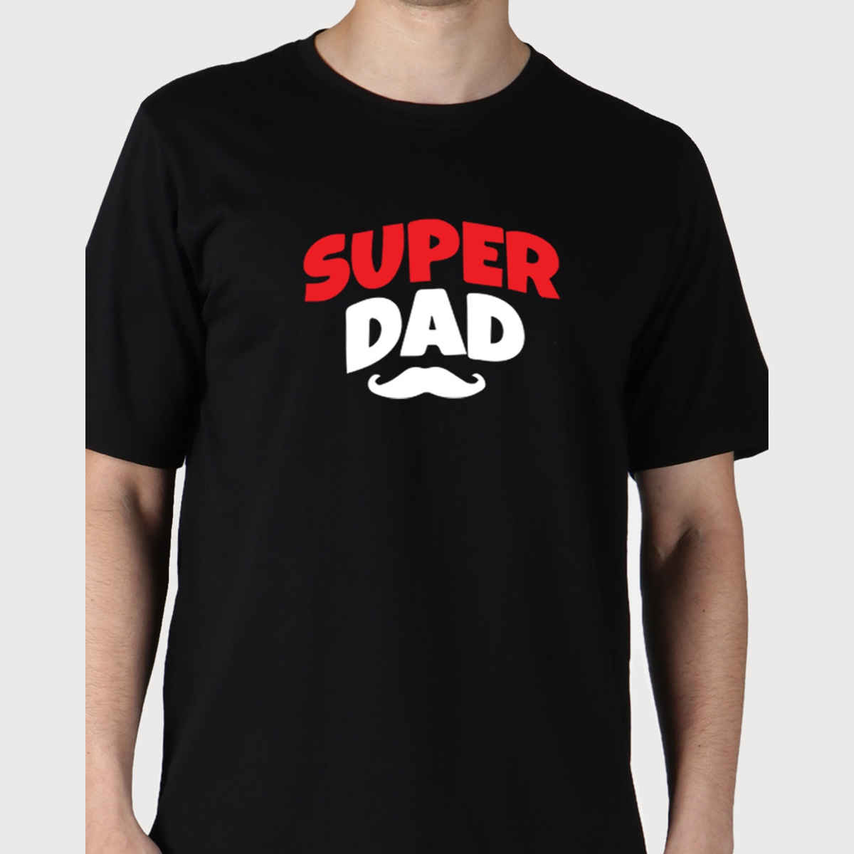 Mad Over Print (Super Dad) Regular Fit Cotton Round Neck Men T-Shirt | L | Black