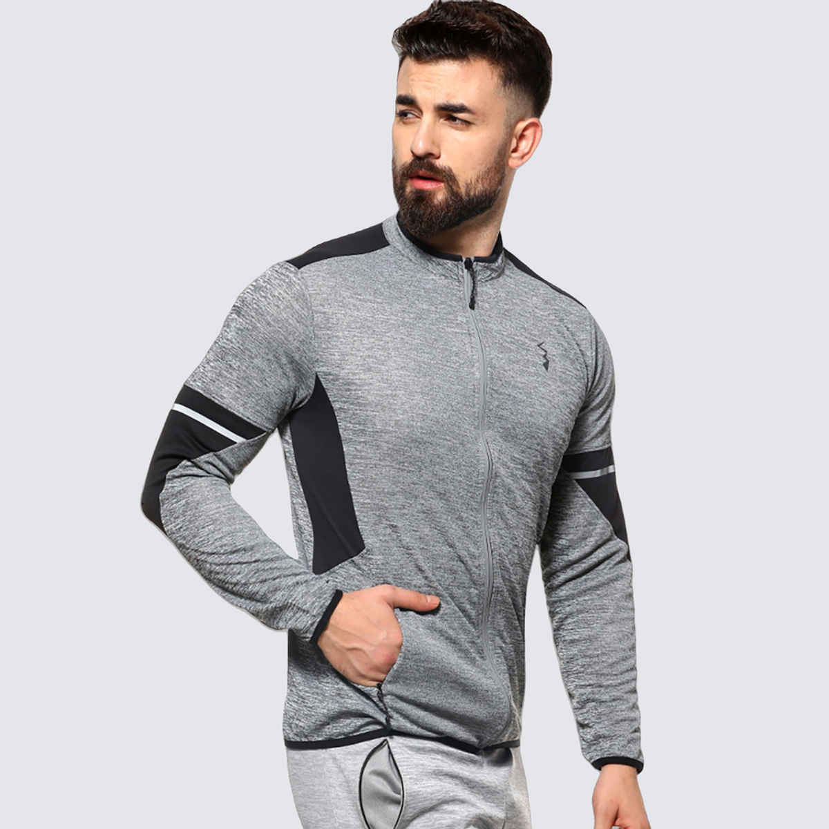 Campus Sutra Men's Activewear Jacket With Contrast Detail | Grey - M