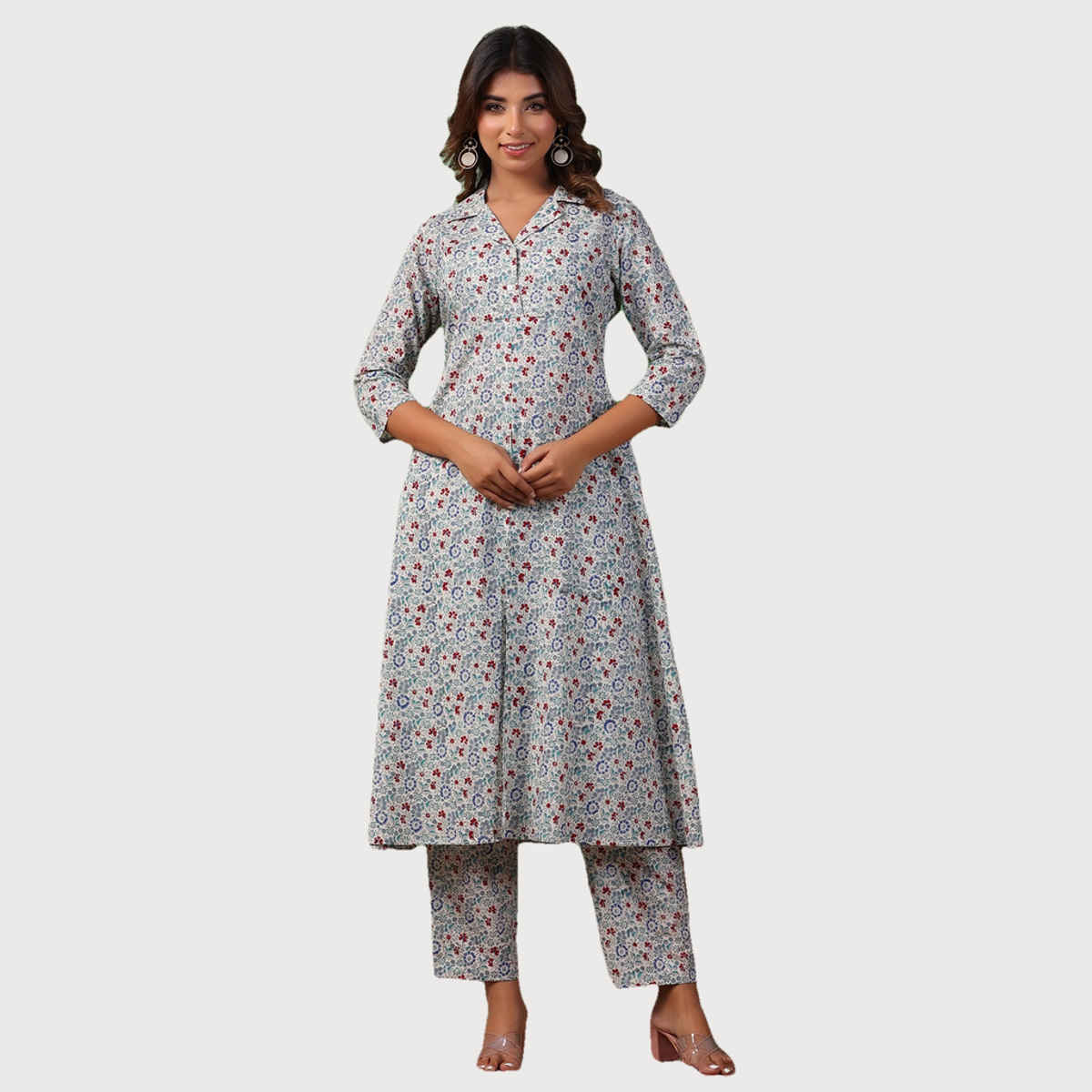Rangdeep Floral Printed Regular Pure Cotton Kurta With Trousers | Women | Off White | XXL