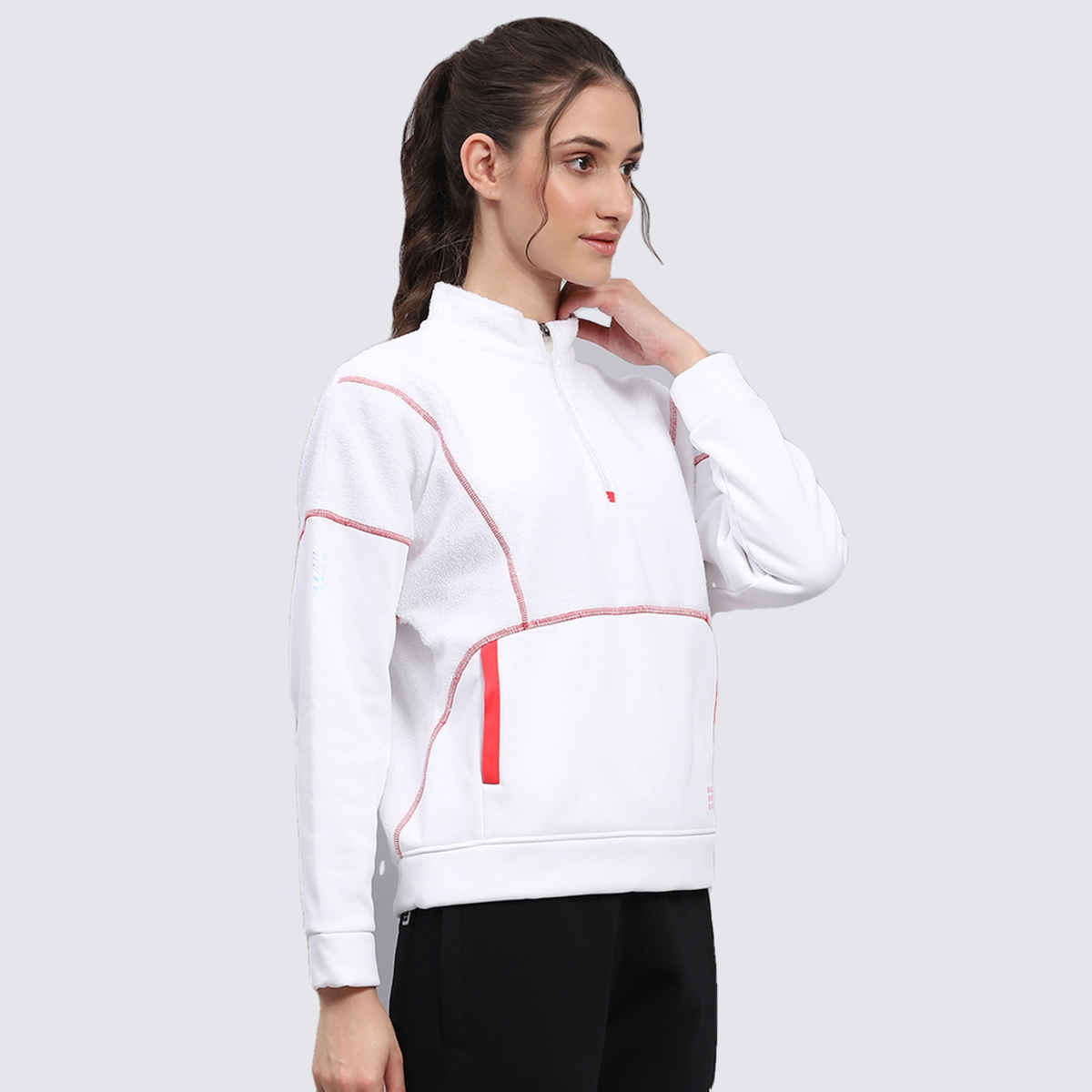 Rock.It By Monte Carlo Womens Solid White Mock Neck Full Sleeve Sweatshirt | 2240102697-1-40 | XL