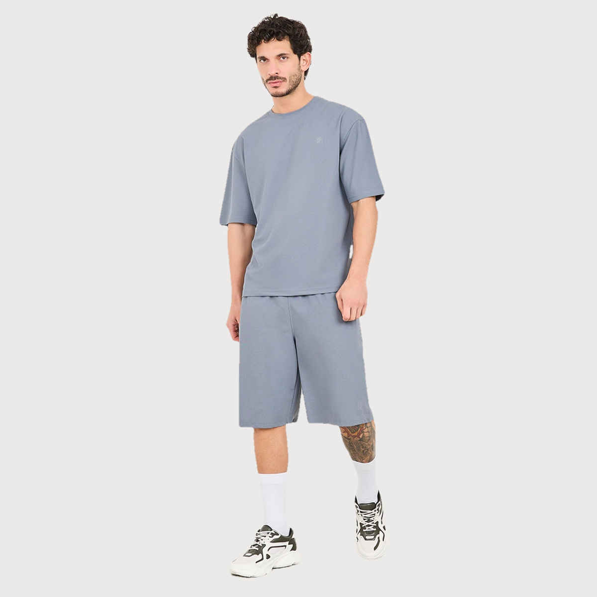 Styli Men's Oversized Active T-shirt with Logo Print | Grey - S