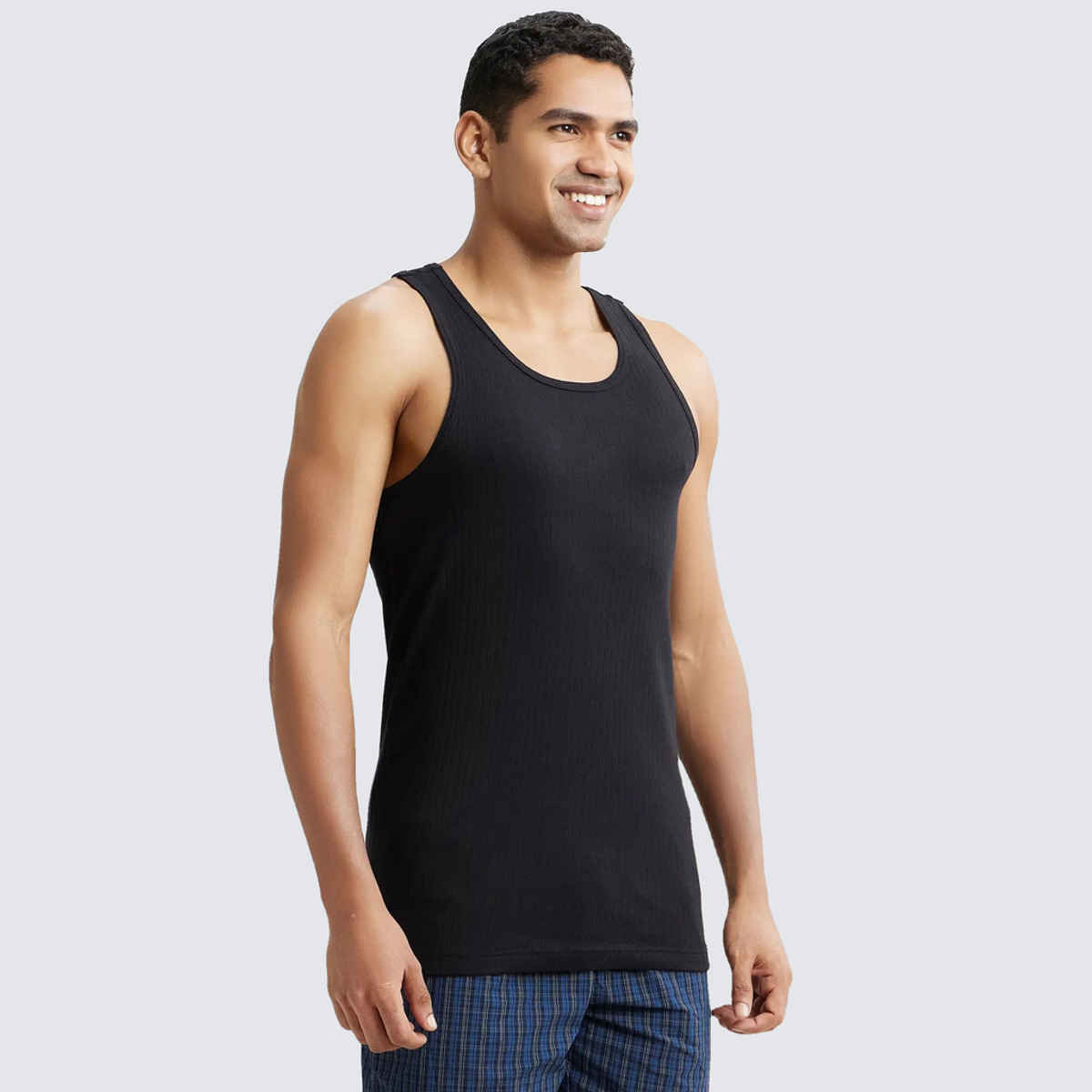 Jockey 9922 Men's Super Combed Cotton Rib Round Neck Gym Vest|Racerback | Black-M