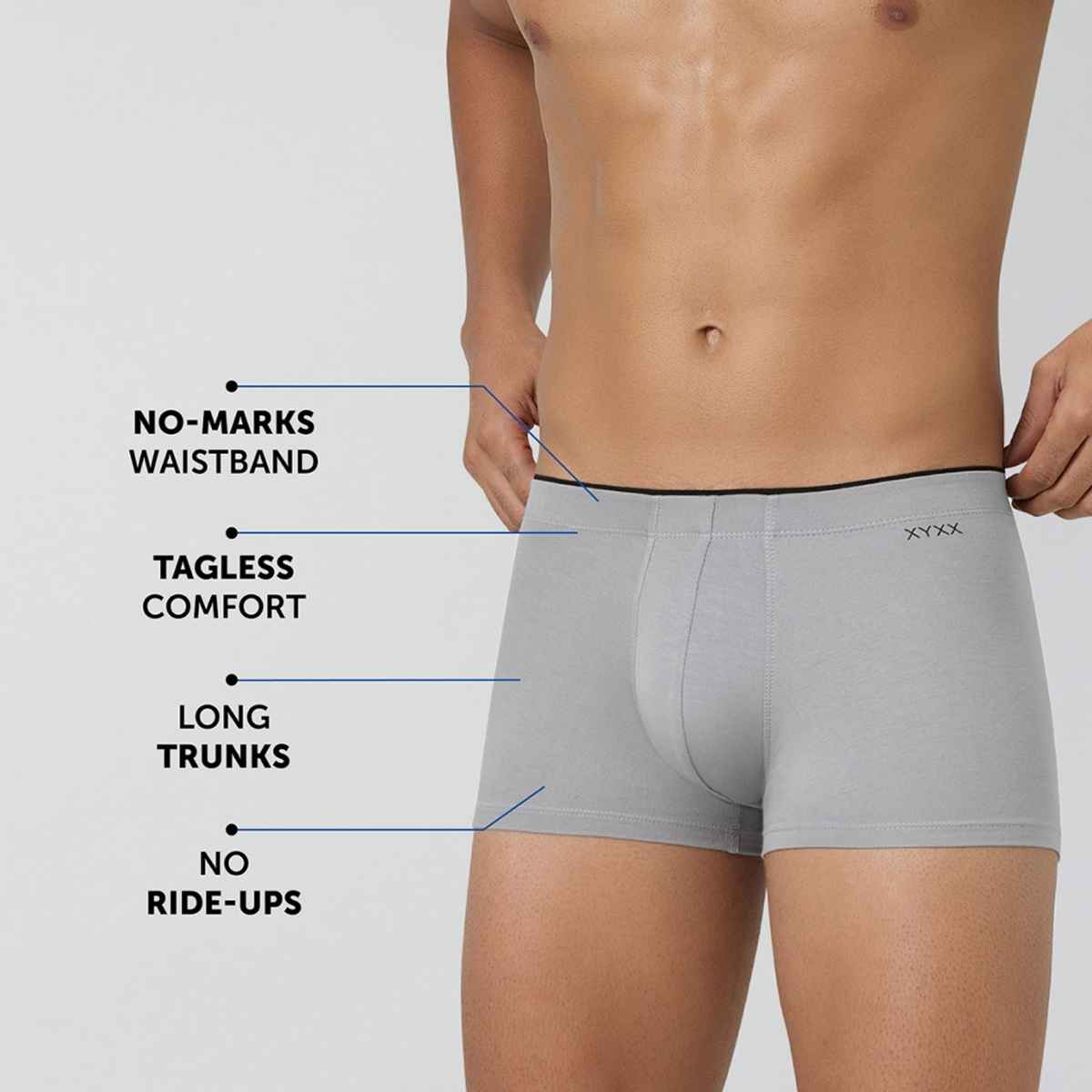 XYXX Men's Uno Modal Solid Trunks Pack of 2, Coral Grey & Heather Grey | S