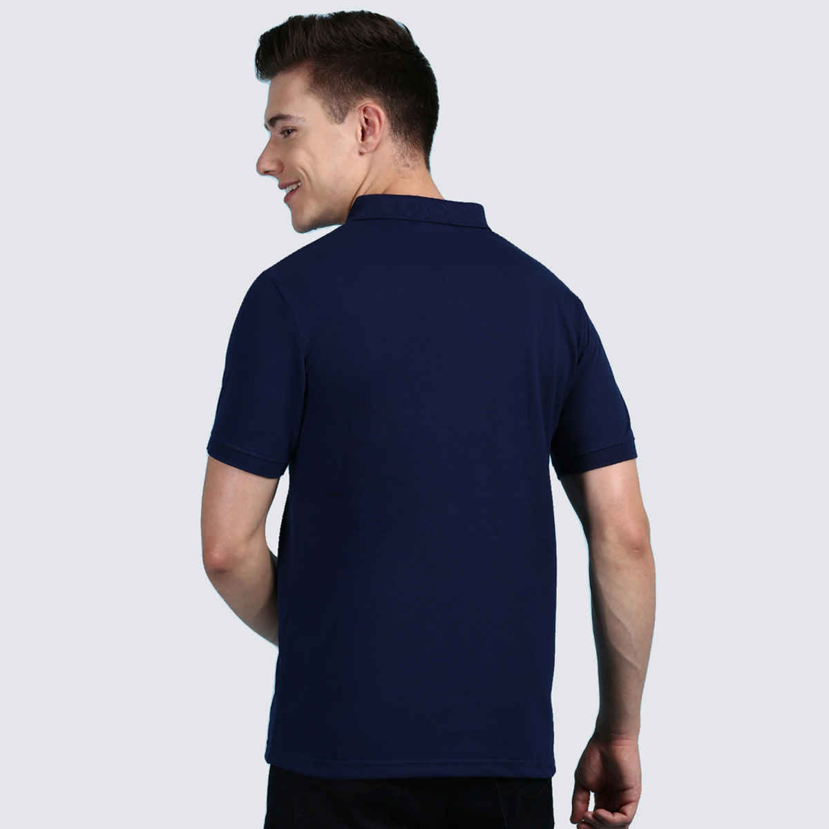 Lux Cozi Men's Solid Cotton Polo T-shirt | Ink Blue - M