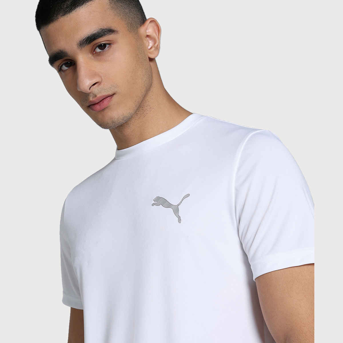 Puma Men's Round Neck Active Small Logo Tee | White - L