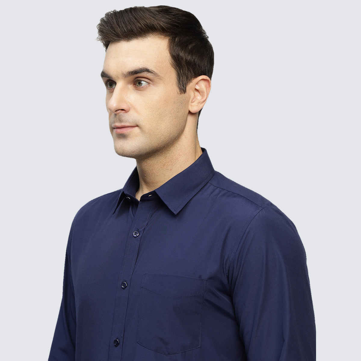 English Navy Men's Polyester Solid Slim Fit Button Closure Formal Shirt | Navy Blue - XL