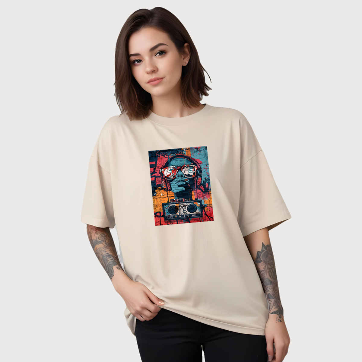 Smartees Womens Oversize Printed T-shirt | WW - 2025 | Skin | M