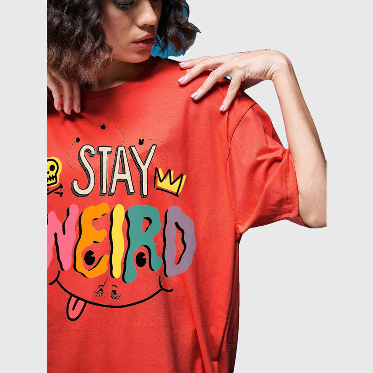 Smartees Womens Oversize Printed T-shirt | WW - 2031 | Orange - XL