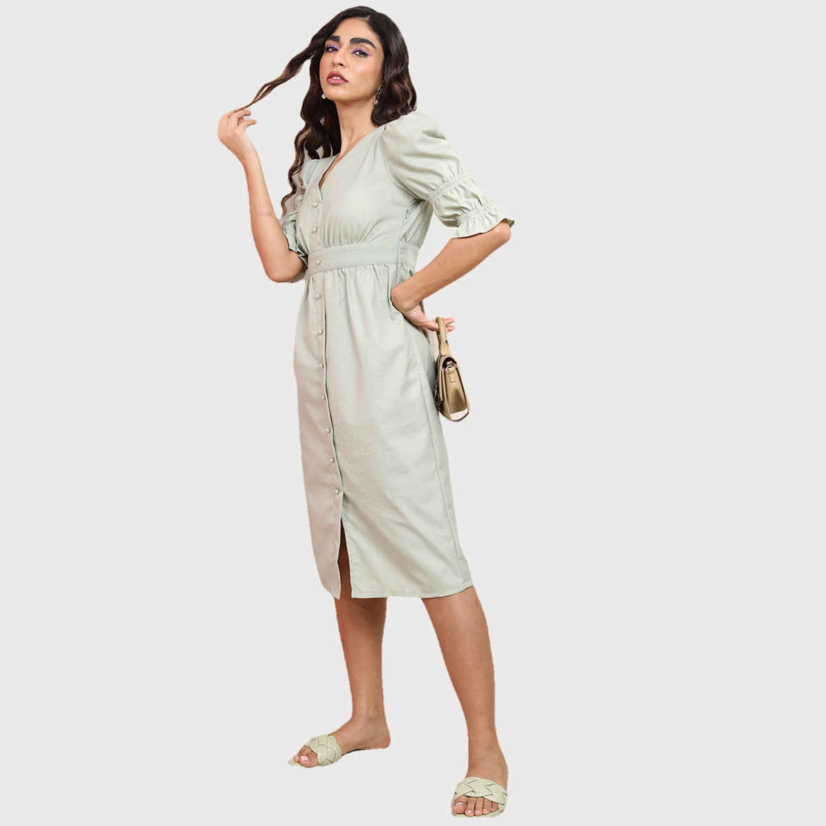 Tokyo Talkies Women's A-Line Midi Dress | Green - L