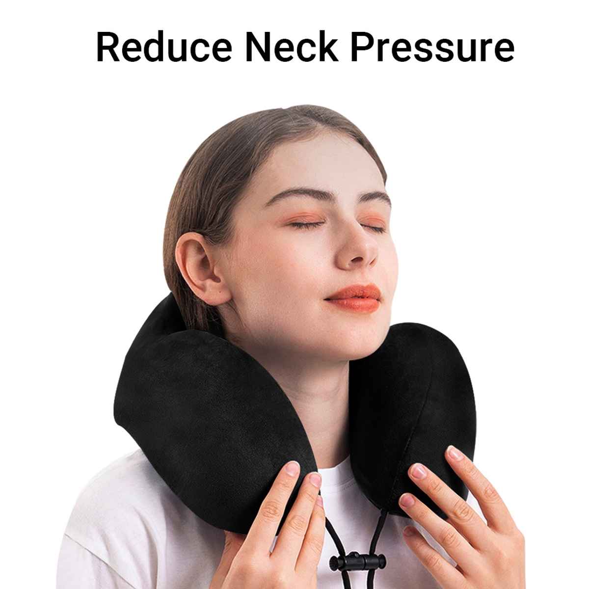 Billebon Unisex Memory Foam Neck Pillow with Eye Mask | Black - Free Size