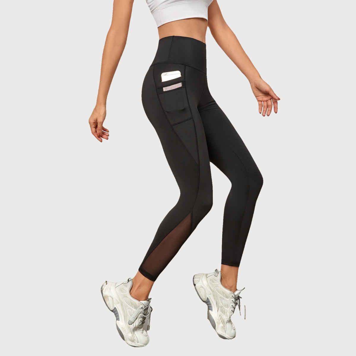 Blinkin Women's Gym Pants & Tights - Black | Stretchable | With Mesh Insert & Side Pockets | XL